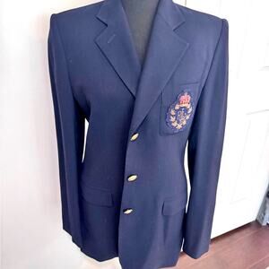 VTG Lauren Ralph Lauren navy blue crest logo academia wool Blazer gold buttons 4